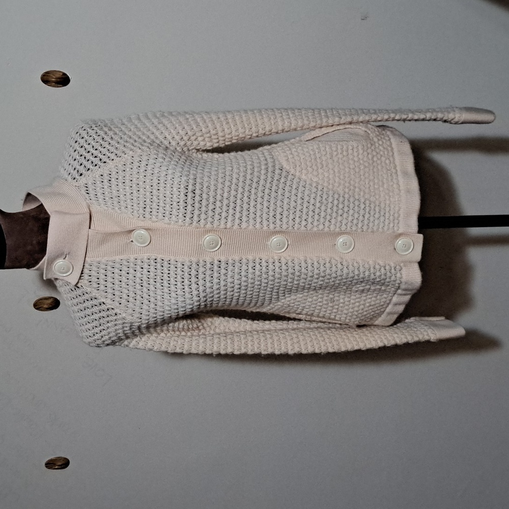 B64 GAP Cream Knit Cardigan Sz Sm Soft Wool Ribbed Hems Button Collar Pokets - Picture 1 of 11